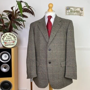Men’s British Herringbone Windowpane TWEED Modern Wool Sport Jacket Blazer (44R) - Picture 1 of 19