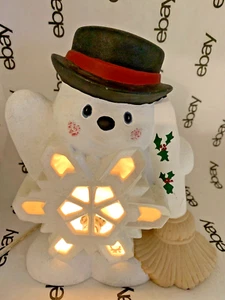 Frosty Snowman Ceramic Light up Christmas Holiday Snowflake 7 1/2" VTG 70's-80's - Picture 1 of 7
