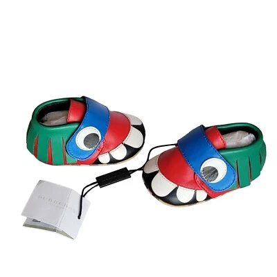 Rare Burberry Children Monster Motif Boy Infant Crib Shoes Boots Size 15 Newborn - Image 1 of 4