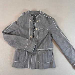 Marc Jacobs Grey Blue Denim Pinstripe Jacket Womens Small Sz 2 Button Up Pocket - Picture 1 of 11