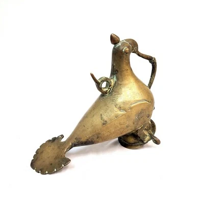 古董莫卧儿印度青铜黄铜孔雀鸟悬挂油灯中东装饰 — 第 1/4 张图片