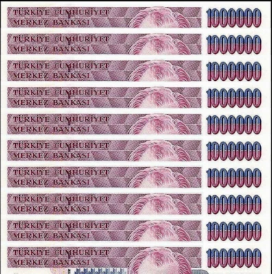 TURKEY 1000000 LIRA 1970 P-213 10 Pcs Lot UNC O01 Pfx UNC 1,000,000 MILLION NOTE - Image 1 of 4