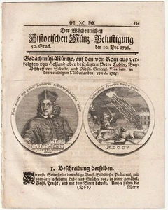 1738 Köhler Münzbelustigung Numismatik : Petrus Codde (1648-1710) Münze Medaille - Imagen 1 de 1