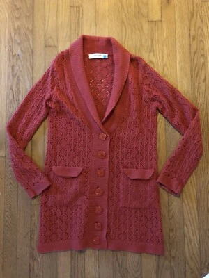 Anthropologie Sparrow Open Knit Cardigan Sweater Coral Lambswool Angora Medium - Imagem 1 de 4