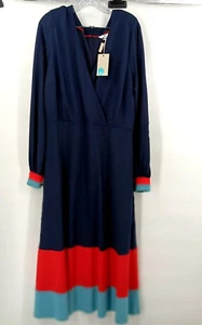 Boden Navy Red Blue Colorblock Maxi Dress Long Sleeve V Neck Zipper Size 18 - Picture 1 of 10