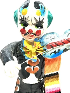 FIGURA DE PAPEL MACHÉ Y PAYASO DÍA DE MUERTOS COLORIDO ARTE POPULAR MEXICANO DE COLECCIÓN - Imagen 1 de 6