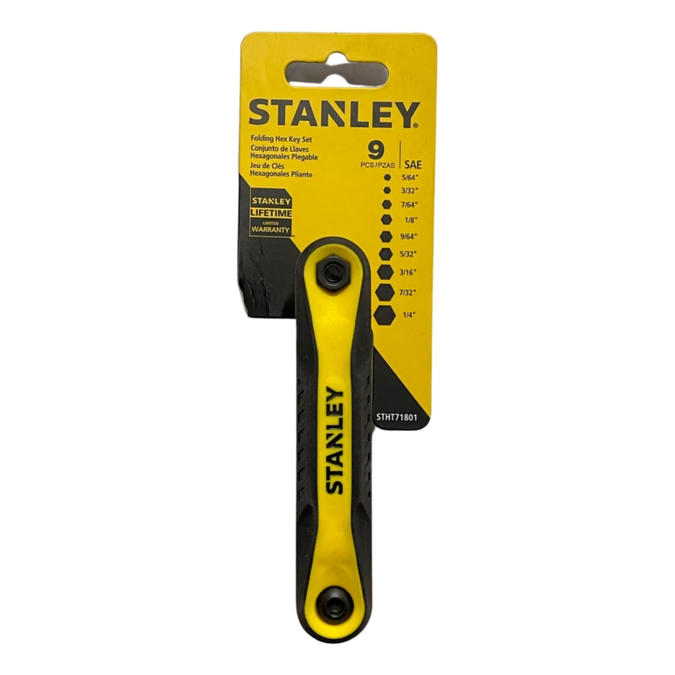 Stanley 9 Piece SAE Folding Hex Key Set 5/64" to 1/4" STHT71801 Allen key - Image 1 of 2