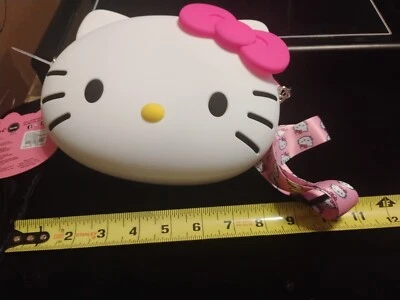 Hello Kitty Sanrio Claires 钱包 斜挎包 可调包 粉色 蝴蝶结 拉链 真品 — 第 1/4 张图片