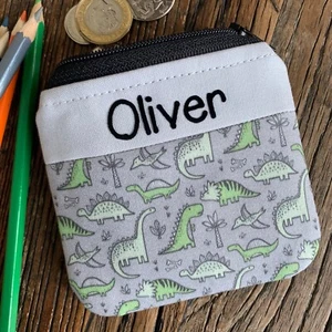 Personalised kids childrens dinosaur coin purse wallet for boy or girl Handmade - Picture 1 of 5