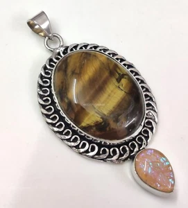 Tiger Eye Gemstone Pendant Handcrafted Partywear Jewelry 2.87" - Picture 1 of 6