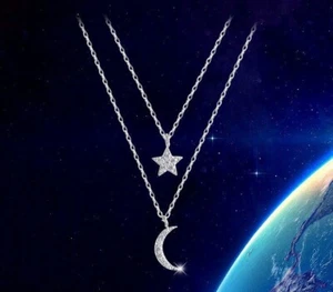 925 Sterlingsilber Stern Mond Halsketten Anhänger Mode Schmuck Geschenk Großhandel - Bild 1 von 6