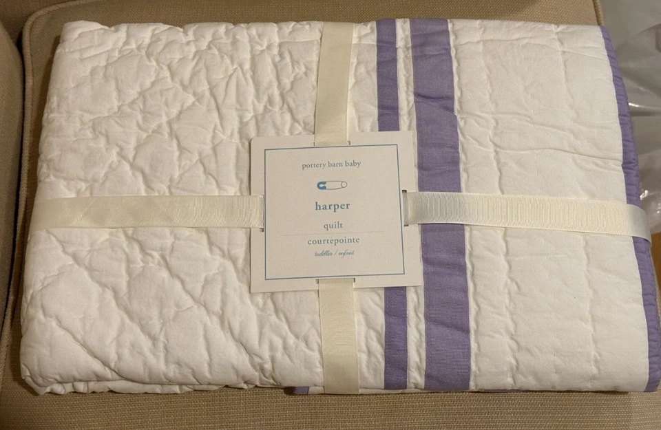 Edredón Pottery Barn HARPER algodón cuna niño púrpura blanco borde lavanda Foto 1 de 4