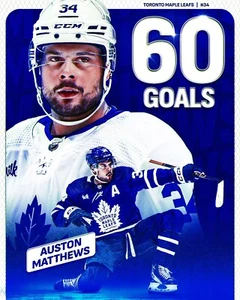 Foto de hockey de Auston Matthews 2023/24 60 goles Toronto Maple Leafs 8x10 NHL - Imagen 1 de 1
