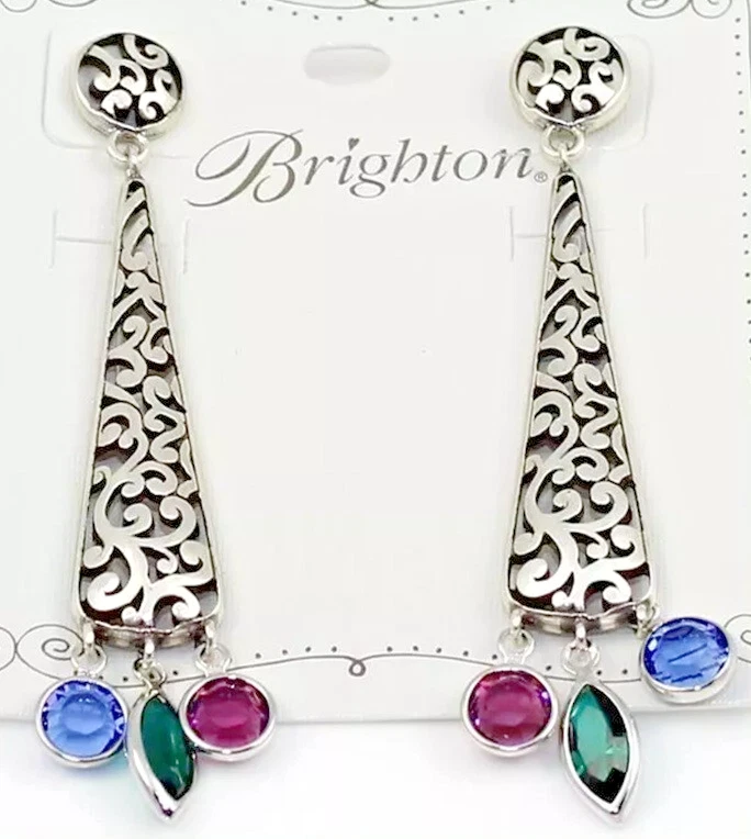 Brincos de prata cristal multicoloridos Brighton ELORA GEMS POST DROP NOVO COM ETIQUETAS MSRP $50 - Imagem 1 de 1
