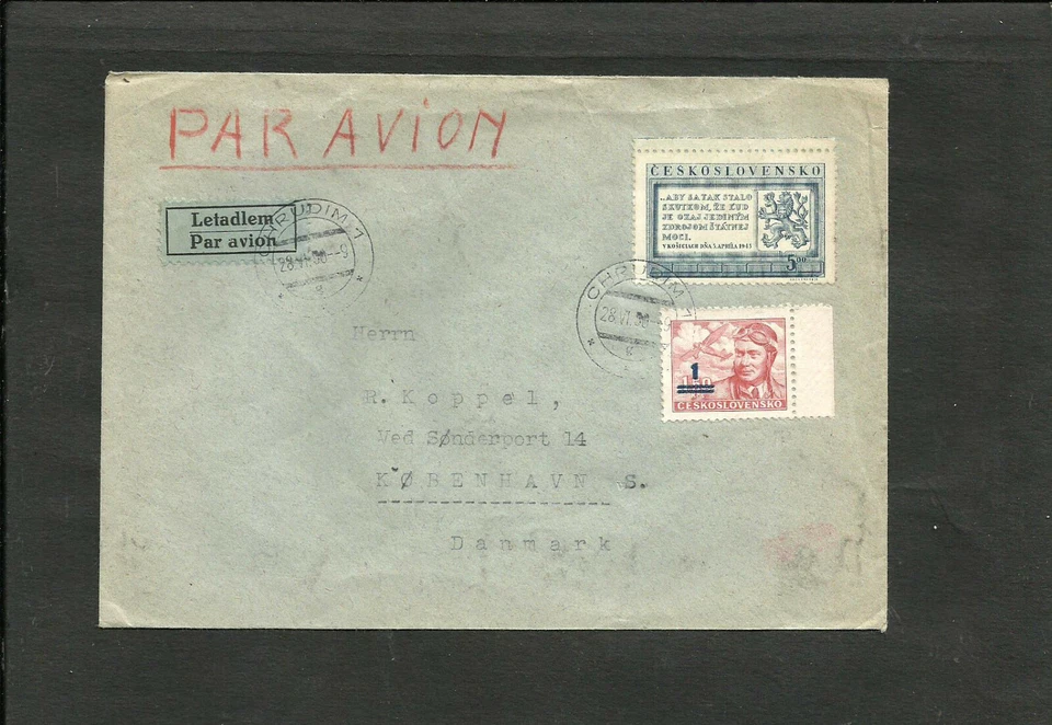 CZECHOSLOVAKIA TO DENMARK AIR MAIL COVER, 1930, VF - Image 1 of 1