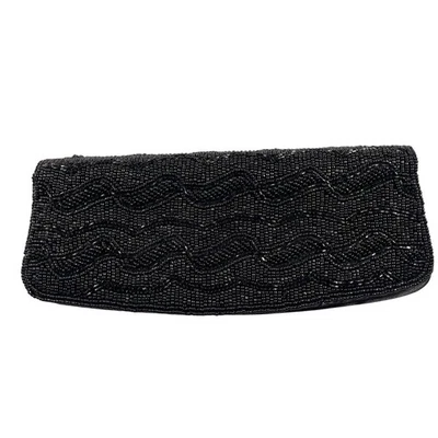 黑色串珠离合器钱包正式晚装扣 9 英寸 x 3.5 — 第 1/4 张图片