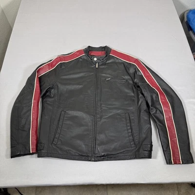 Wilsons Leather Jacket Mens Large Black Red Striped Moto Cafe Racer M Julian - Image 1 of 4