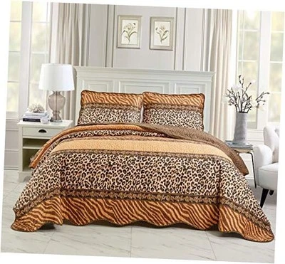 Juego de edredón de 3 piezas con estampado de animales finos de gran tamaño (118" X 95"), colcha cubrecama  Foto 1 de 4