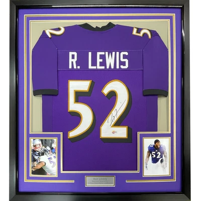 Framed Autographed/Signed Ray Lewis 35x39 Baltimore Purple Jersey PSA/DNA COA - Image 1 of 2