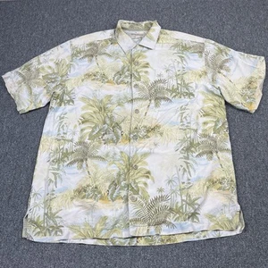 Tommy Bahama Shirt Mens Medium White Green Silk Hawaiian Floral Palms Summer - Picture 1 of 11