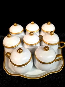 LOT OF 8 ANDREA BY SADEK Porcelain Pots De Crème on Matching Tray - Picture 1 of 6