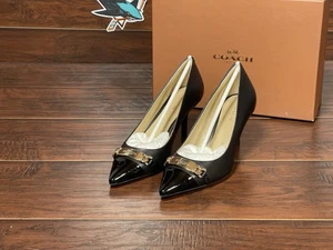 Scarpe decolte Coach Bowery tacco nero pelle con brevetto a punta donna taglia 6 M  - Foto 1 di 10