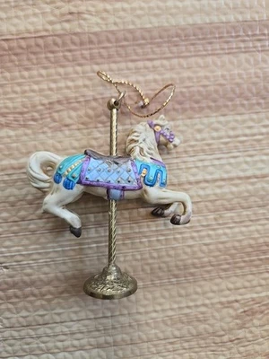 Carousel Memories Willitts Designs Carousel Horse Porcelain Ornament Gold Pole - Image 1 of 4