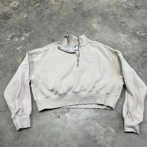 Nike Sportswear Phoenix Fleece 1/4 Zip Crop Sweatshirt Women Medium Beige DQ5767 - Picture 1 of 7