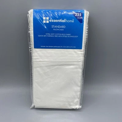 KMART Essential Home Two Standard Pillowcases 325 Thread Count White NOS - Image 1 of 4