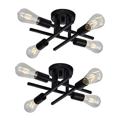  4-Light Semi Flush Mount Ceiling Light Fixture 2 Pack Ceiling 2pack Black - Image 1 of 4