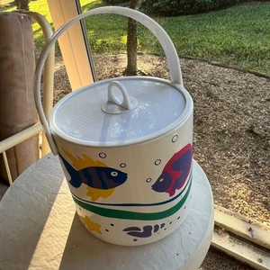 90's Ice Bucket Fish Coastal Retro Ocean Vtg  Miami Vice Y2K Tiki Florida - Picture 1 of 3