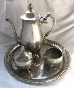 Vintage Silverplate 4 Pc Tea Set Teapot, Creamer, Sugar - Picture 1 of 1