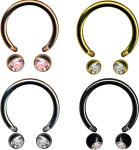 PIERCINGO SEPTUM HUFEISEN KRISTALL ZIRKONIA EDELSTAHL NASE LIPPE INTIM OHR BRUST - Picture 1 of 10
