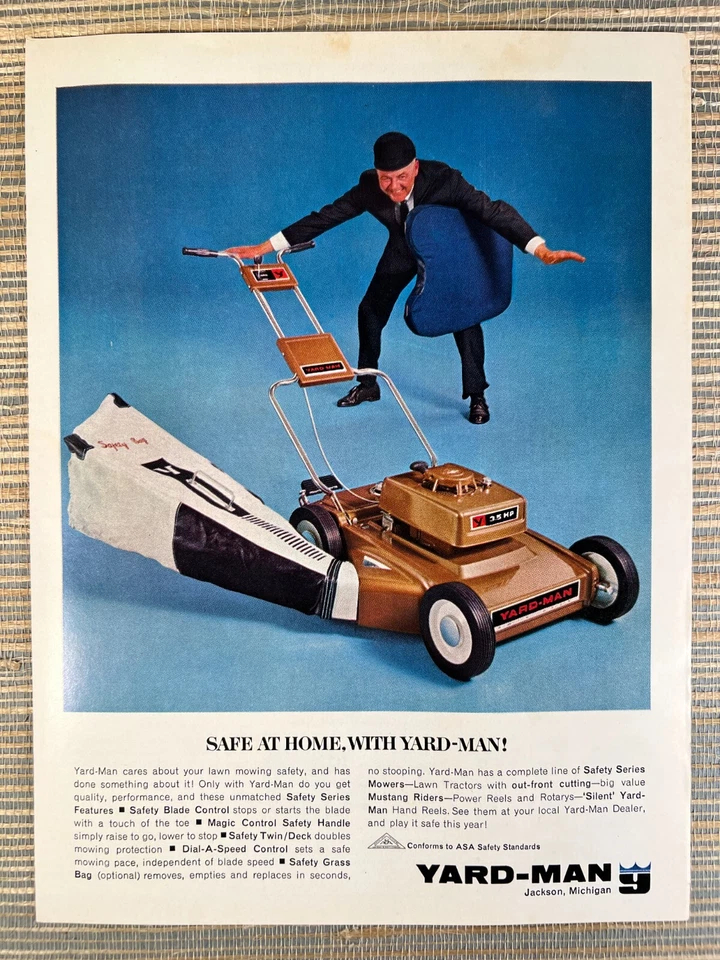 Yard-Man Lawn Mower Safe Baseball Umpire Jackson Michigan 1967 Vintage Print Ad - Image 1 of 1