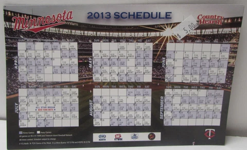 2013 Minnesota Twins (MLB) Game Schedule Refrigerator Magnet! v2 Cover