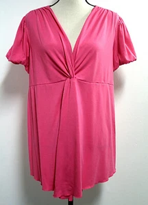 Cato Womens 18-20W Blouse Pink Knotted Deep V-Neck Short Puff Sleeves Wrap Front - Picture 1 of 6