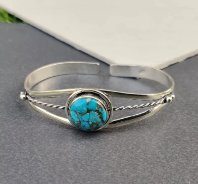 Brazalete y pulsera turquesa cobre azul, hermosos brazaletes de plata de ley 925 B Foto 1 de 4