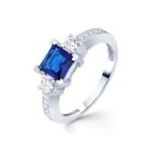 2.50Ct Princess Lab Created Blue Sapphire Engagement Ring 14K White Gold Plated