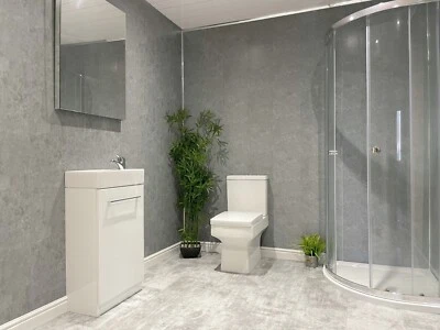 10 Grey Concrete Matt 5mm PVC Bathroom Cladding Plastic Shower Wet Wall Panels - Image 1 of 4