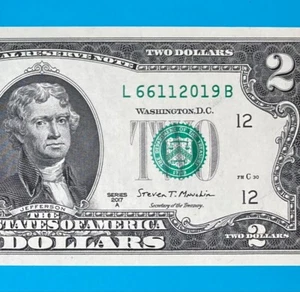 TRAILING YEAR 2019 (L 6611 2019 B) $2 Two Dollar Bill Serial Number 2017A *UNC* - Picture 1 of 4