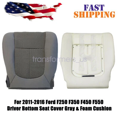 Driver Bottom Seat Cover Gray & Foam Pad For 2011-2016 Ford F250 F350 F450 F550 — 第 1/4 张图片