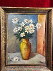 Still Life With Vase And Daisies Cardboard Oil Czech Republic Pre-war Painting