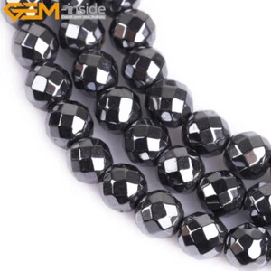 Natürliche Schwarze Hämatit Runde Facettierte Perlen Für Schmuck Herstellung 15" Nicht Magnetisch - Bild 1 von 23