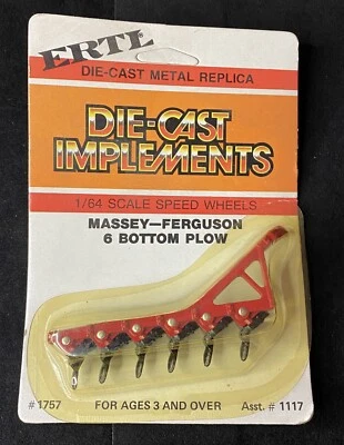 Ertl Die-Cast Metal Replica Massey Ferguson 6 Bottom Plow 1/64 Scale Free Ship - Image 1 of 2