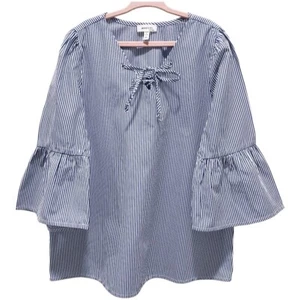 NWOT Monteau Girls Blue Stripe Bell Sleeve Blouse Size M/10 - Picture 1 of 4