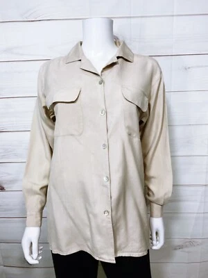Blusa Bogari Mujer Talla S Beige Bolsillos Abotonados Manga Larga 100% Seda Foto 1 de 4