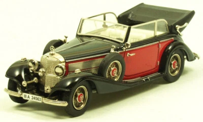 1939 Mercedes 540K Cabriolet B, toit ouvert noir-rouge 1/43 métal blanc/étain - Photo 1/3