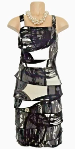 SHIFT DRESS SIZE 10 BLACK & WHITE KALIKO LAYERED LOOK FORMAL PARTY NEW - Picture 1 of 5