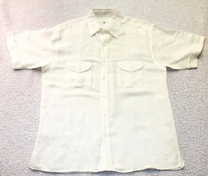 Perry Ellis Weave Button Down Shirt Adult MEDIUM Tan Short Sleeve Perry Ellis - Picture 1 of 8