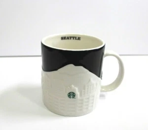 Starbucks 2012 Seattle Relief Ceramic Tea Coffee Cup Mug 16 oz Black White - Picture 1 of 5